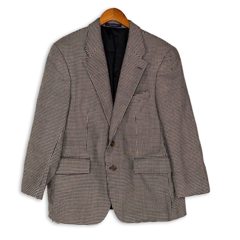 Vintage Chaps Ralph Lauren 42S Pure Wool Houndstooth Tweed Sport Coat Blazer